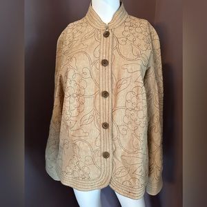 Requirements-Beige/Brown, Linen/Cotton Long‎ Sleeve Button Down Jacket, Size L